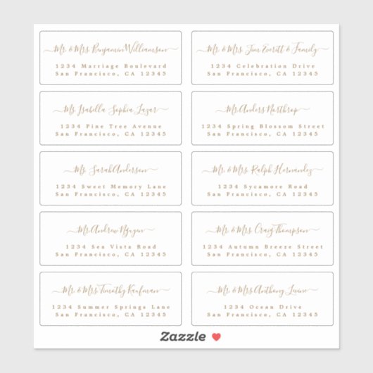 Chic Gold Calligraphy Wedding Guest Adresetiketten Sticker (Vel)
