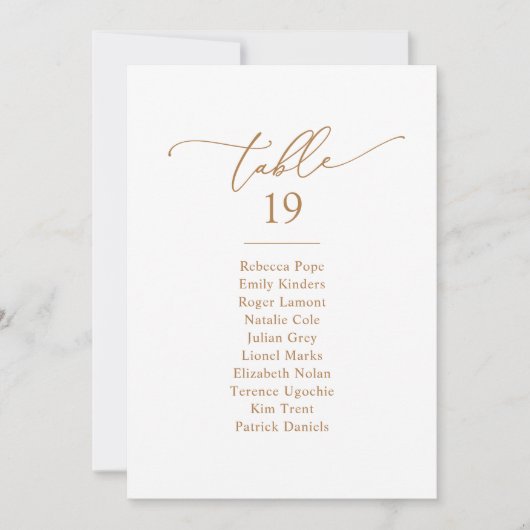 Chic Gold Calligraphy Wedding Seating Chart Kaarte Kaart (Voorkant)