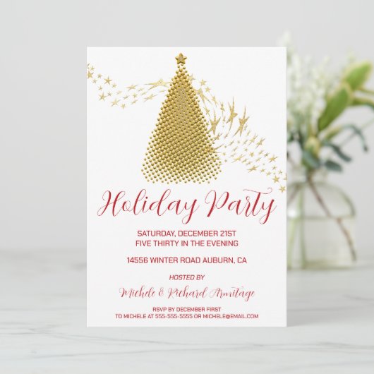 Chic Gold Christmas Tree Fête Invitation (Debout devant)