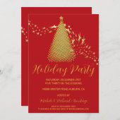 Chic Gold Christmas Tree Fête Invitation (Devant / Derrière)