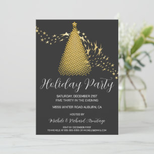 Chic Gold Christmas Tree Fête Invitation