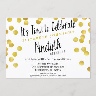 Chic Gold Confetti 90e anniversaire Invitation de 