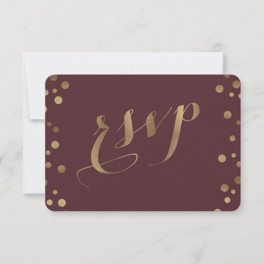 Chic Gold Confetti Love Burgundy Wedding RSVP (Voorkant)