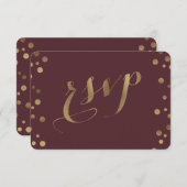 Chic Gold Confetti Love Mariage Bourgogne RSVP (Devant / Derrière)