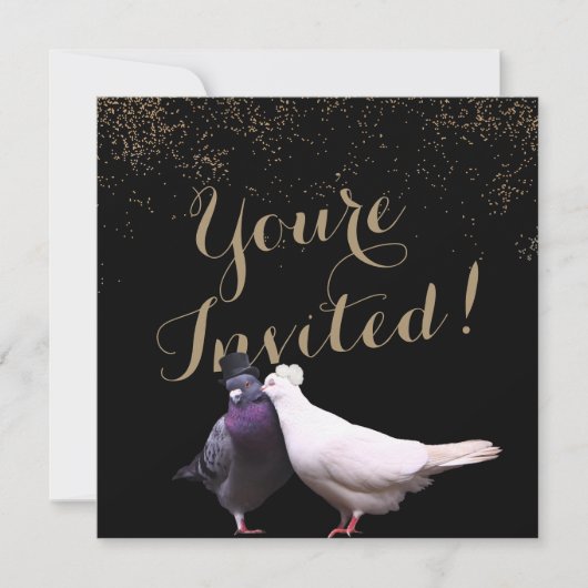 Chic Gold Confetti Wedding Birds Wedding Kaart (Voorkant)