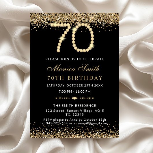 Chic Gold Diamonds 70th Birthday Party Invitation