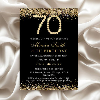 Chic Gold Diamonds 70th Birthday Party Invitation Kaart