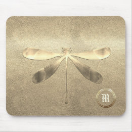 Chic Gold Dragonfly Monogrammed Muismat