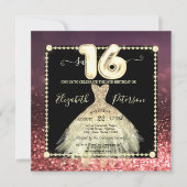 Chic Gold Dress Glitter Burgundy Sweet 16 Kaart (Voorkant)