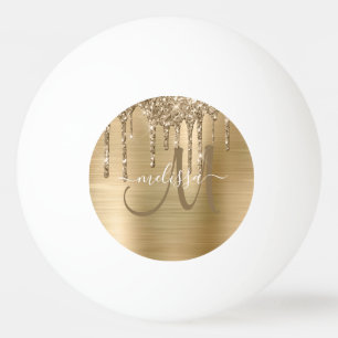Chic Gold Dripping Glitter Brusal Monogram Pingpongballen