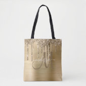 Chic Gold Dripping Glitter Brushed Metal Monogram Draagtas (Voorkant)