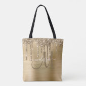 Chic Gold Dripping Glitter Brushed Metal Monogram Draagtas (Achterkant)