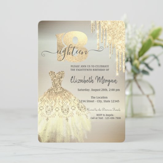Chic Gold Drips robe 18ème Invitation (Debout devant)