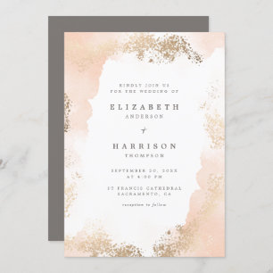 Chic Gold Dust & Blush Waterverf Wedding Kaart