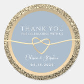 Chic Gold Dusty Bleu Mariage Stickers pour Faveurs (Devant)