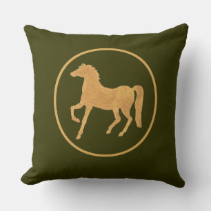 Chic Gold-effect Horse op Donkere Mossy Green Kussen