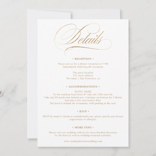 Chic Gold-elegant in één calligrafische bruiloft Kaart (Achterkant)