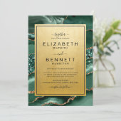Chic Gold Emerald Green Agaat bruiloft uitnodiging (Staand voorkant)