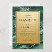 Chic Gold Emerald Green Agate Faire-part de mariag (Devant)