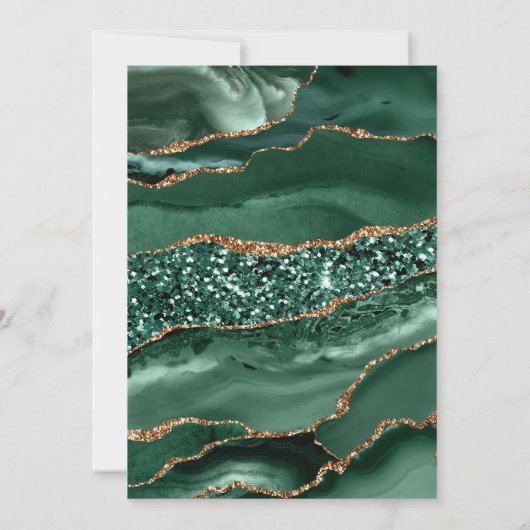 Chic Gold Emerald Green Agate Faire-part de mariag (Dos)