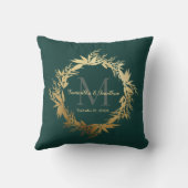 Chic Gold Emerald Green Monogram Wedding Keepslag Kussen (Achterkant)