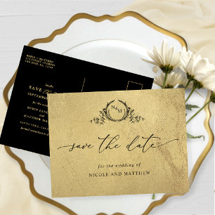 Chic Gold en Black Monogram Wedding Save the Date Briefkaart