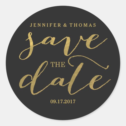 Chic Gold en Black Save the Date Stickers (Voorkant)