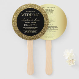 Chic Gold en Black Wedding Programma Handwaaier