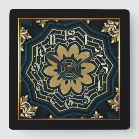 Chic Gold en Green Asian Style 2 Vierkante Klok (Voorkant)