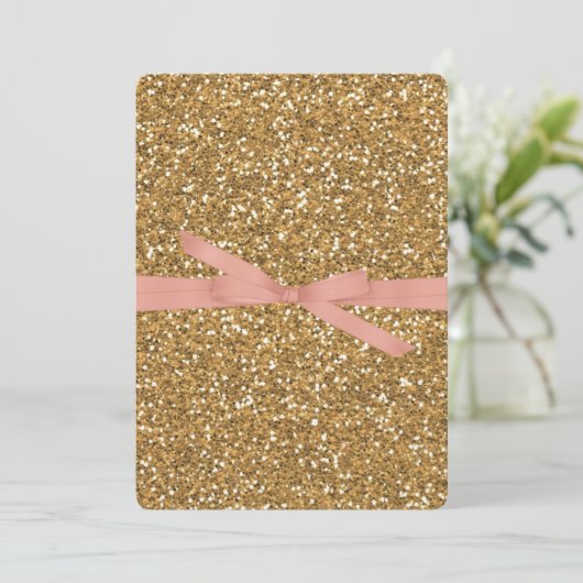 Chic Gold Faux Glitter Roos Roze Kaart (Staand voorkant)