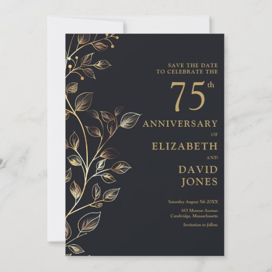 Chic Gold Floral 75e bruiloft Jubileum Save The Date (Voorkant)