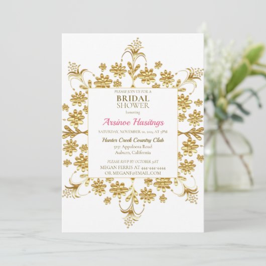 Chic Gold Floral Bridal Shower Kaart (Staand voorkant)