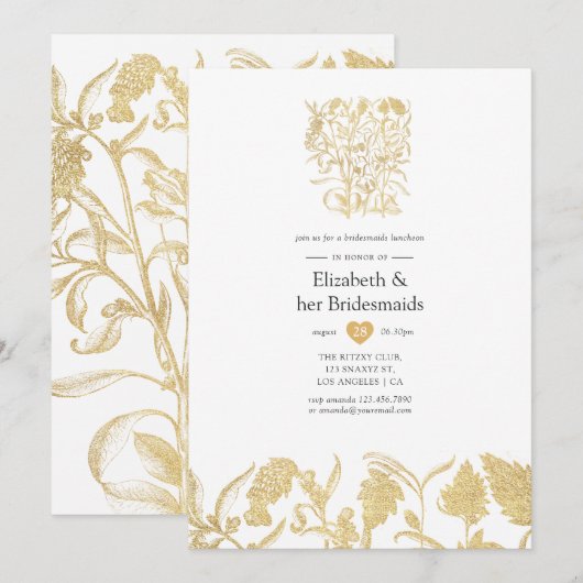 Chic Gold Floral Bridesmaids Luncheon Kaart (Voorkant / Achterkant)