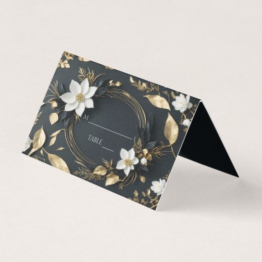 Chic Gold Floral Wreath Mariage Place Numéro de ta (Front)