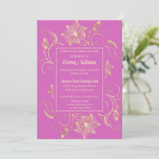 Chic Gold Flowers Bridal Shower Uitnodiging