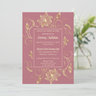Chic Gold Flowers Bridal Shower Uitnodiging