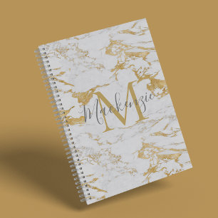 Chic Gold Foil Classic marmer Monogram Notitieboek