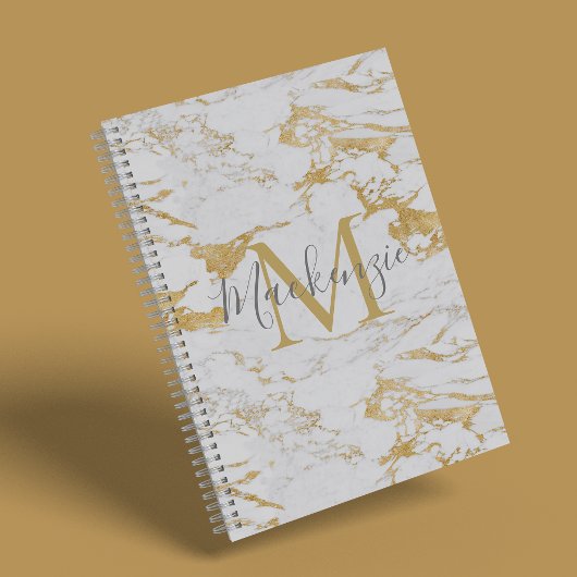 Chic Gold Foil Classic marmer Monogram Notitieboek