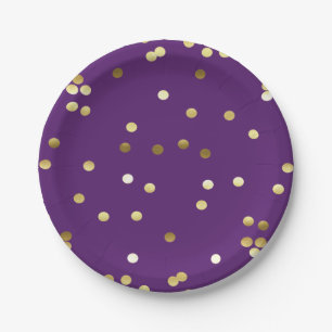 Chic Gold Foil Confetti Paars Papieren Bordje