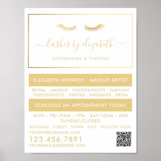 Chic Gold Foil Lashes Beauty Makeup Artist Poster (Voorkant)