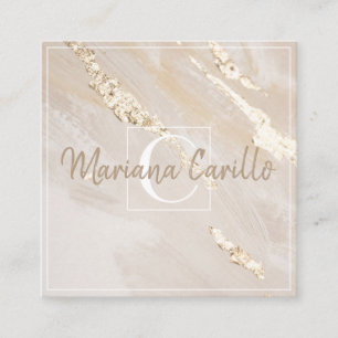 Chic Gold Foil marble Monogram Vierkante Visitekaartje