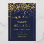 Chic gold foil navy blue initialen bruiloft folie uitnodiging (Voorkant)