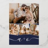 Chic gold foil navy blue initialen bruiloft folie uitnodiging (Achterkant)