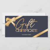 Chic gold foil ribbon blue logo gift certificaat (Voorkant)
