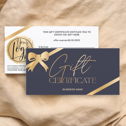 Chic gold foil ribbon blue logo gift certificaat