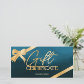 Chic gold foil ribbon blue logo gift certificaat (Staand voorkant)