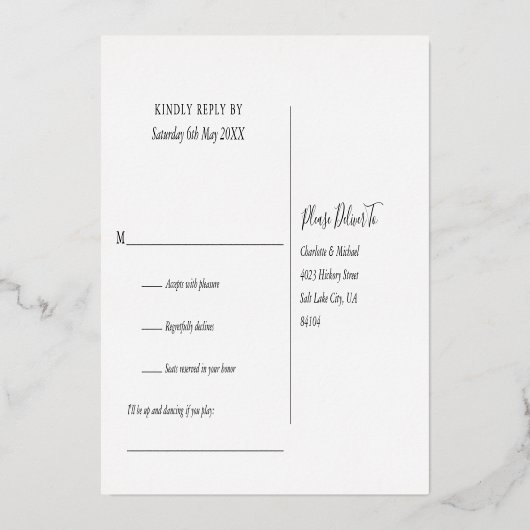 Chic Gold Foil Script Chanson Demande RSVP Carte P (Verso)
