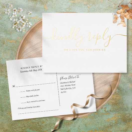 Chic Gold Foil Script Song Request RSVP Briefkaart
