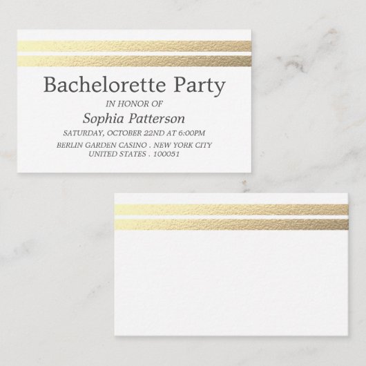Chic Gold Foil Stripes Bachelorette Party Ticket (Voorkant / Achterkant)