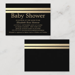 Chic Gold Foil Stripes, Black Baby shower Ticket